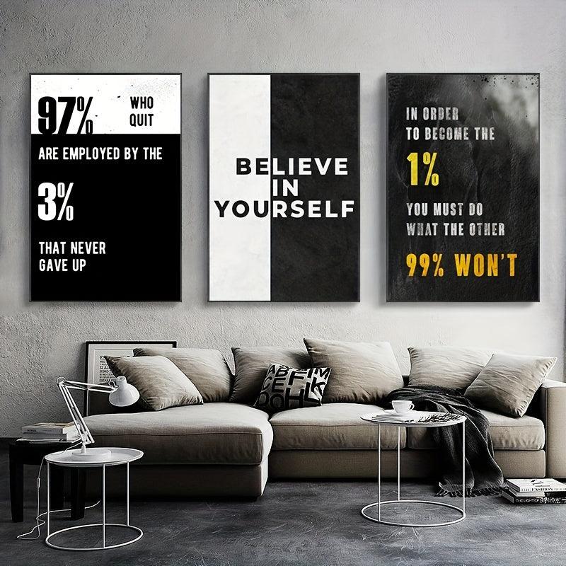 3pcs Alphabet Inspirational Canvas Paintings Motivational Quotes Poster