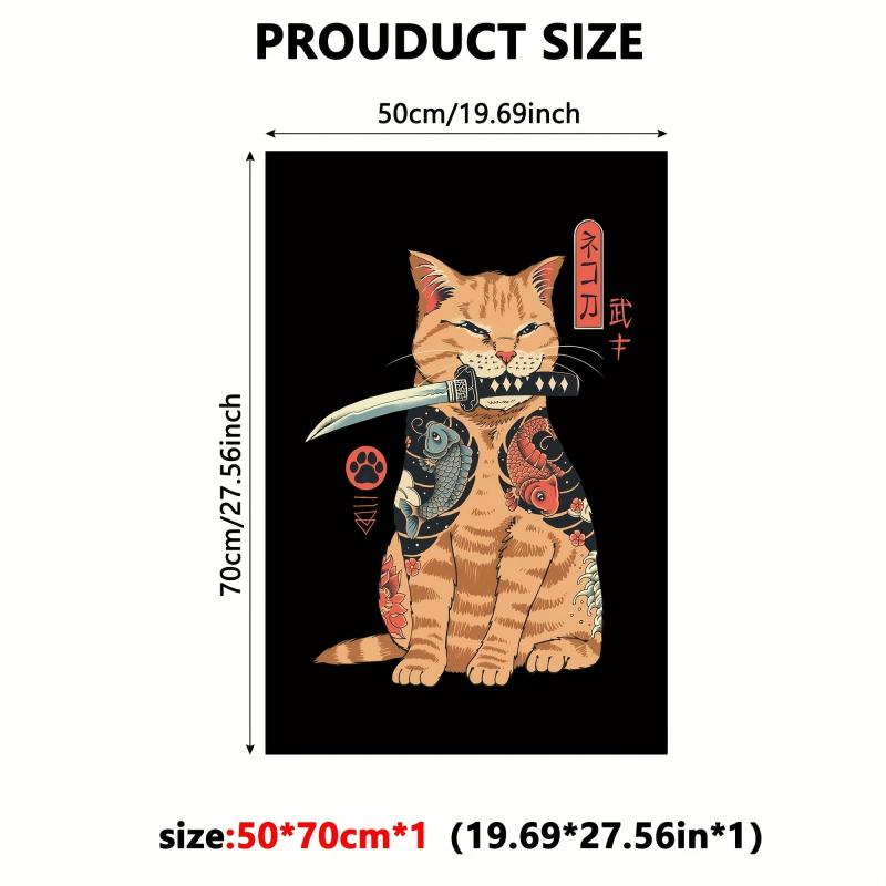 Canvas Print Cat Samurai Style Home Decoration Painting Artwork