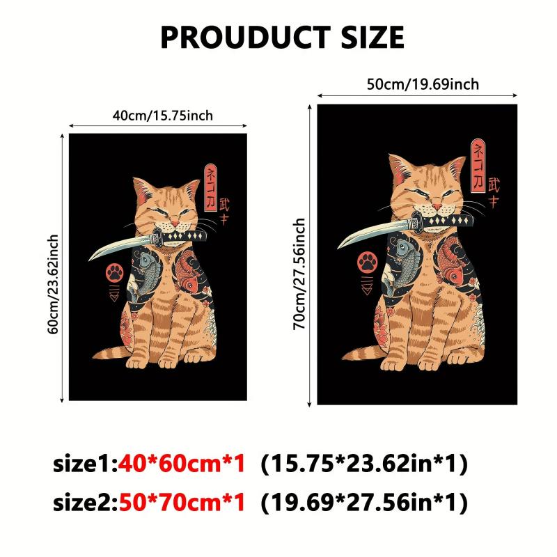 Canvas Print Cat Samurai Style Home Decoration Painting Artwork