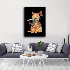 Canvas Print Cat Samurai Style Home Decoration Painting Artwork