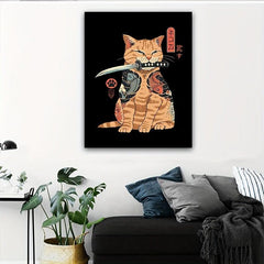 Canvas Print Cat Samurai Style Home Decoration Painting Artwork