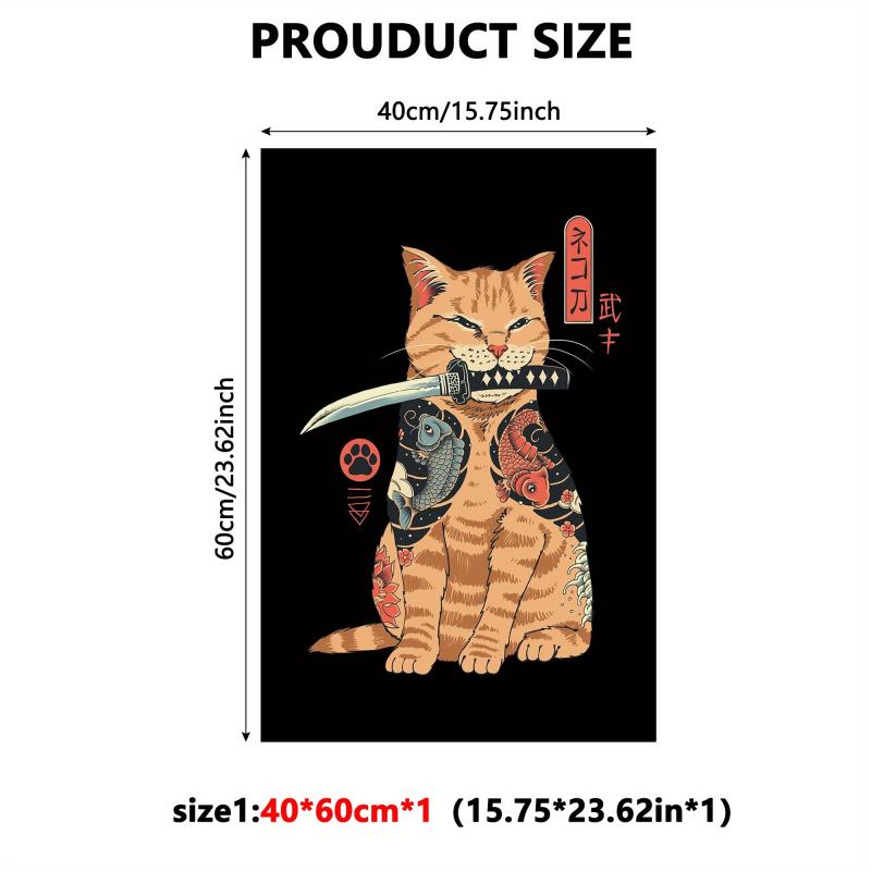 Canvas Print Cat Samurai Style Home Decoration Painting Artwork