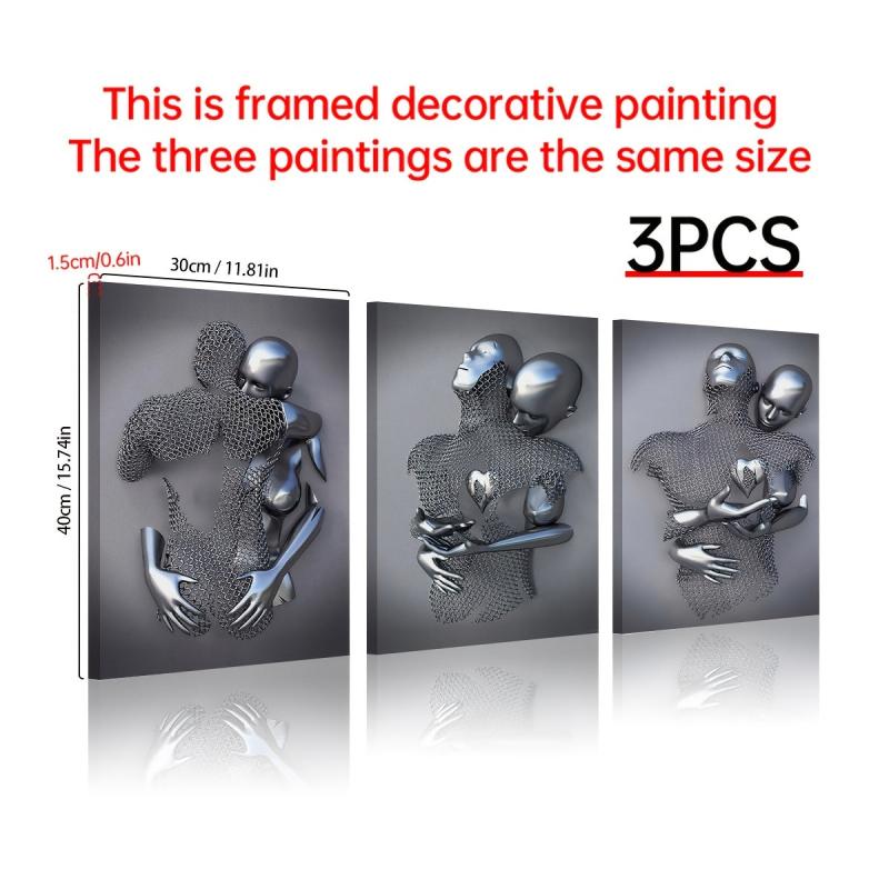 3pcs Iron Men Embracing Abstract Art Office Wall Decor 30x39cm