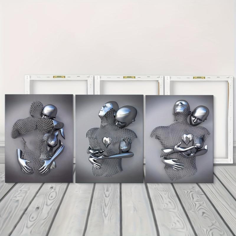 3pcs Iron Men Embracing Abstract Art Office Wall Decor 30x39cm