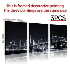 3pcs Modern Style Painting City Night View Framed Artistic Canvas Printing