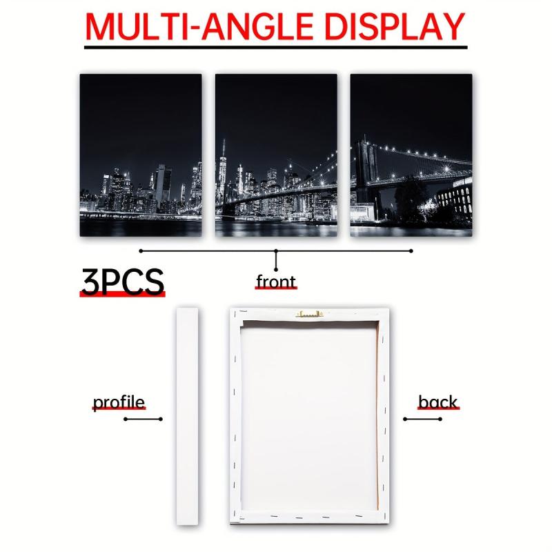 3pcs Modern Style Painting City Night View Framed Artistic Canvas Printing