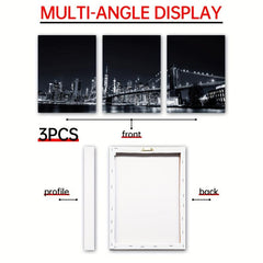 3pcs Modern Style Painting City Night View Framed Artistic Canvas Printing