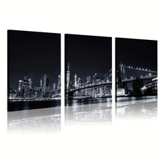 3pcs Modern Style Painting City Night View Framed Artistic Canvas Printing