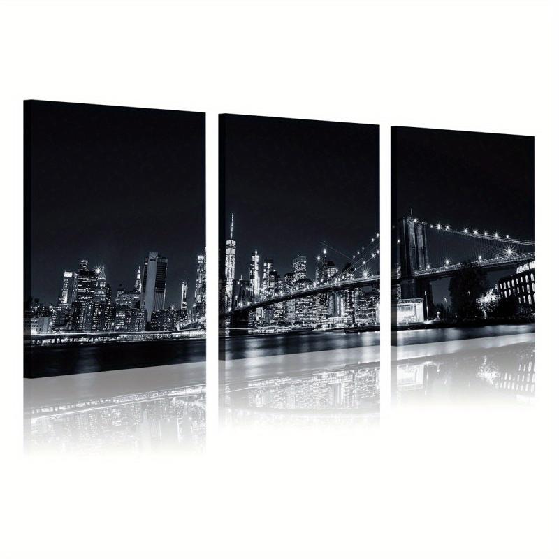 3pcs Modern Style Painting City Night View Framed Artistic Canvas Printing