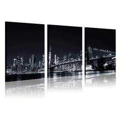 3pcs Modern Style Painting City Night View Framed Artistic Canvas Printing