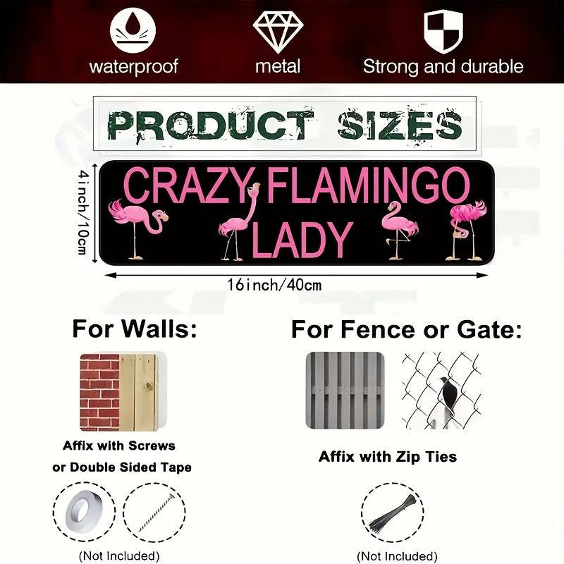 Retro Metal Sign Crazy Flamingo Lady Hanging Wall Decor