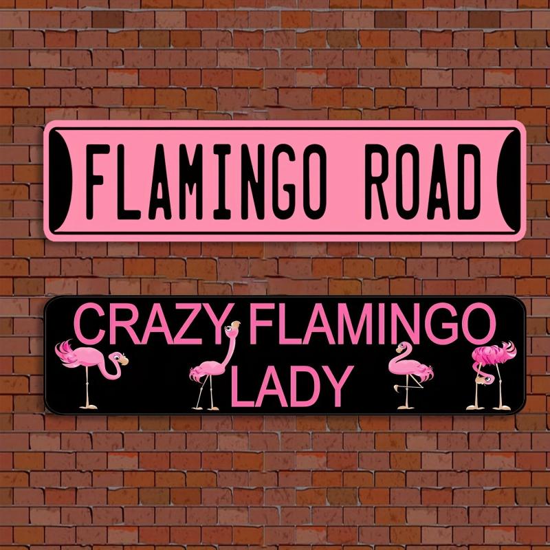 Retro Metal Sign Crazy Flamingo Lady Hanging Wall Decor