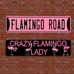Retro Metal Sign Crazy Flamingo Lady Hanging Wall Decor