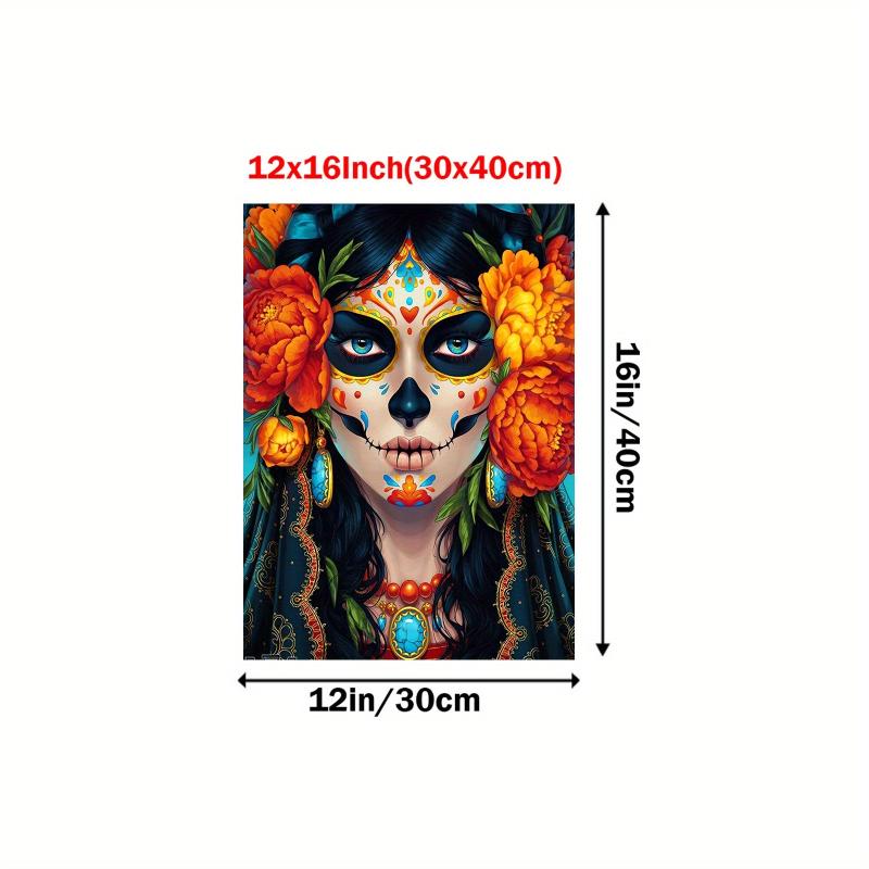 Mexican of the Dead Skull Flower Canvas Art Halloween Decor