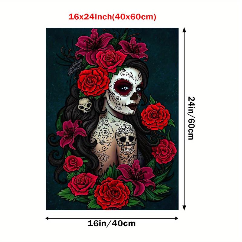 Mexican of the Dead Skull Flower Canvas Art Halloween Decor