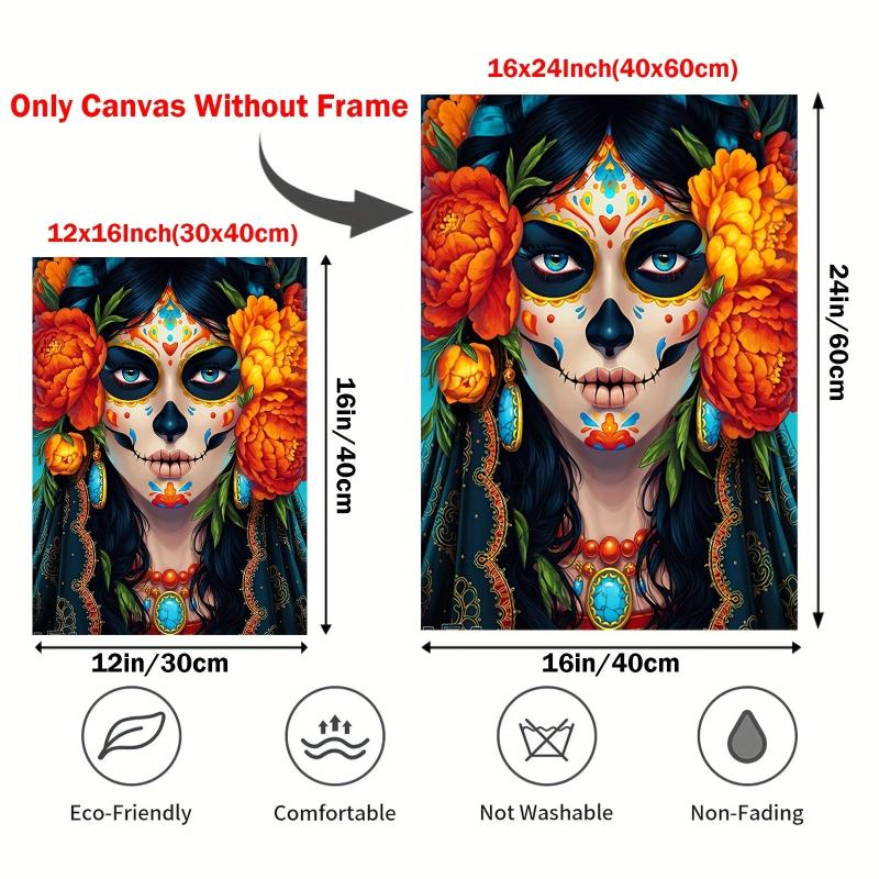 Mexican of the Dead Skull Flower Canvas Art Halloween Decor