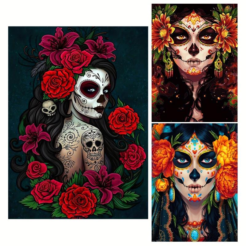 Mexican of the Dead Skull Flower Canvas Art Halloween Decor