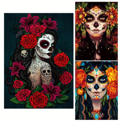 Mexican of the Dead Skull Flower Canvas Art Halloween Decor
