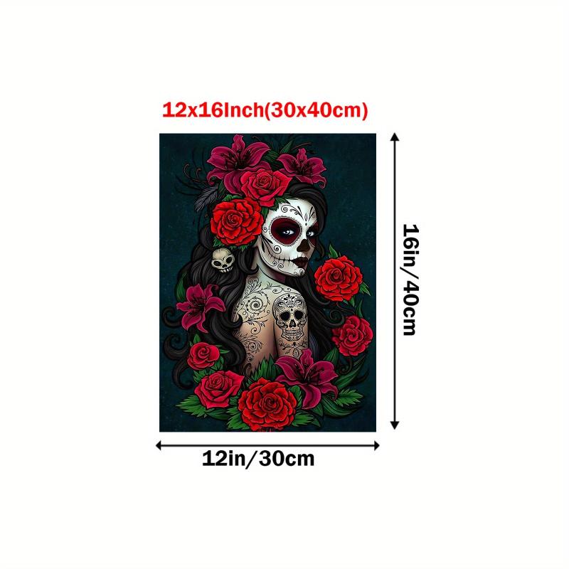 Mexican of the Dead Skull Flower Canvas Art Halloween Decor
