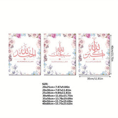 3pcs Arabic Characters Flower Rimless Paintings Set