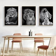 3pcs Lion Family Poster Print Canvas Wall Art - Dining Room Decor