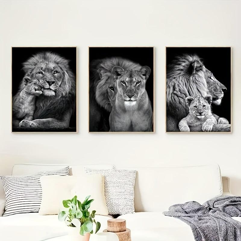 3pcs Lion Family Poster Print Canvas Wall Art - Dining Room Decor