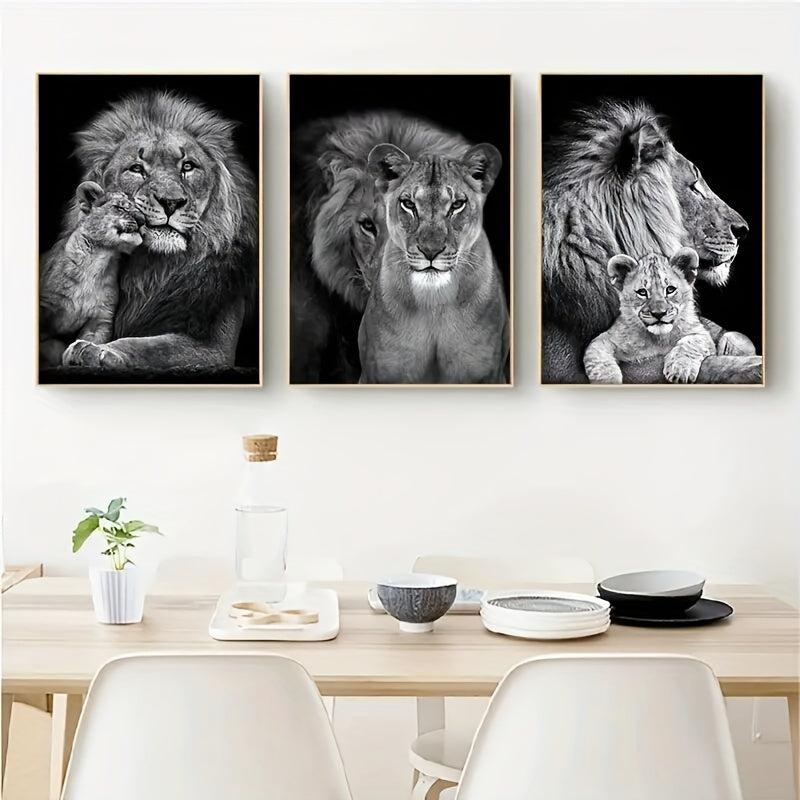 3pcs Lion Family Poster Print Canvas Wall Art - Dining Room Decor