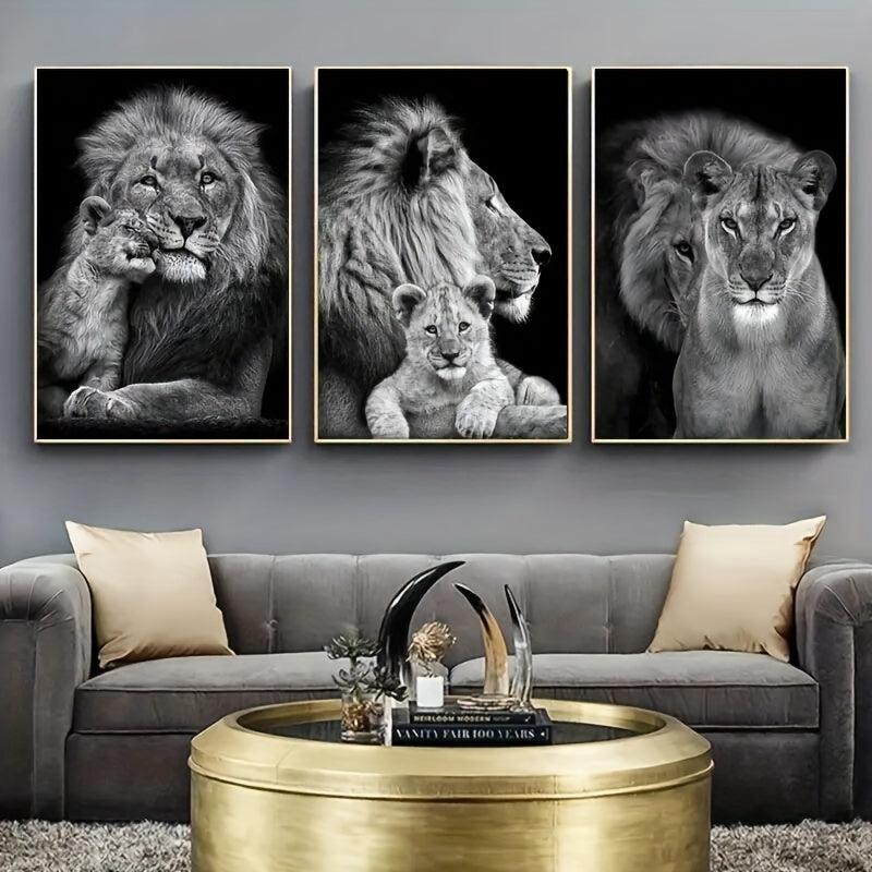 3pcs Lion Family Poster Print Canvas Wall Art - Dining Room Decor