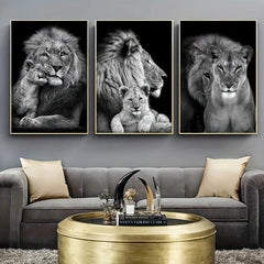 3pcs Lion Family Poster Print Canvas Wall Art - Dining Room Decor