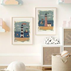 2pcs Seaside Painting Set with Lighthouse Boat and Sea View - Modern Wall Art