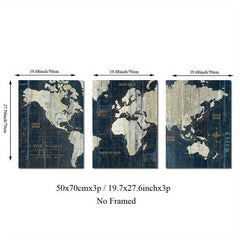 3pcs Retro Middle Ages World Map Poster Nautical Chart Wall Art