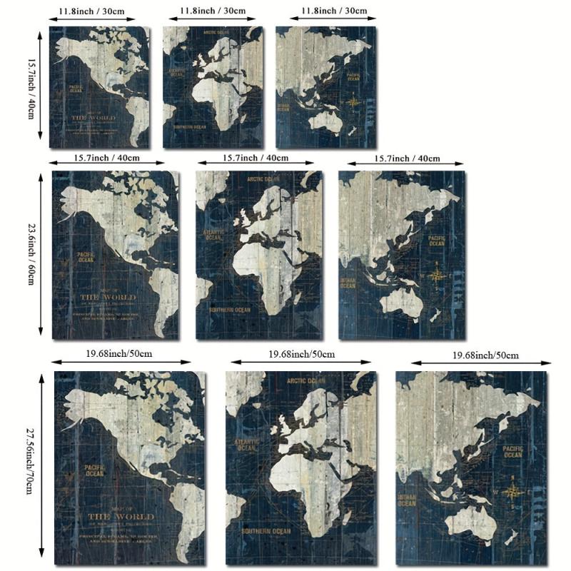 3pcs Retro Middle Ages World Map Poster Nautical Chart Wall Art