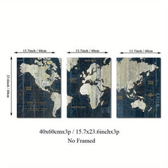 3pcs Retro Middle Ages World Map Poster Nautical Chart Wall Art