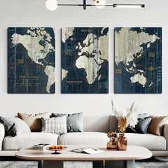 3pcs Retro Middle Ages World Map Poster Nautical Chart Wall Art