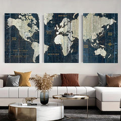 3pcs Retro Middle Ages World Map Poster Nautical Chart Wall Art