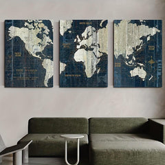 3pcs Retro Middle Ages World Map Poster Nautical Chart Wall Art