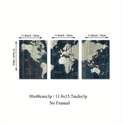 3pcs Retro Middle Ages World Map Poster Nautical Chart Wall Art