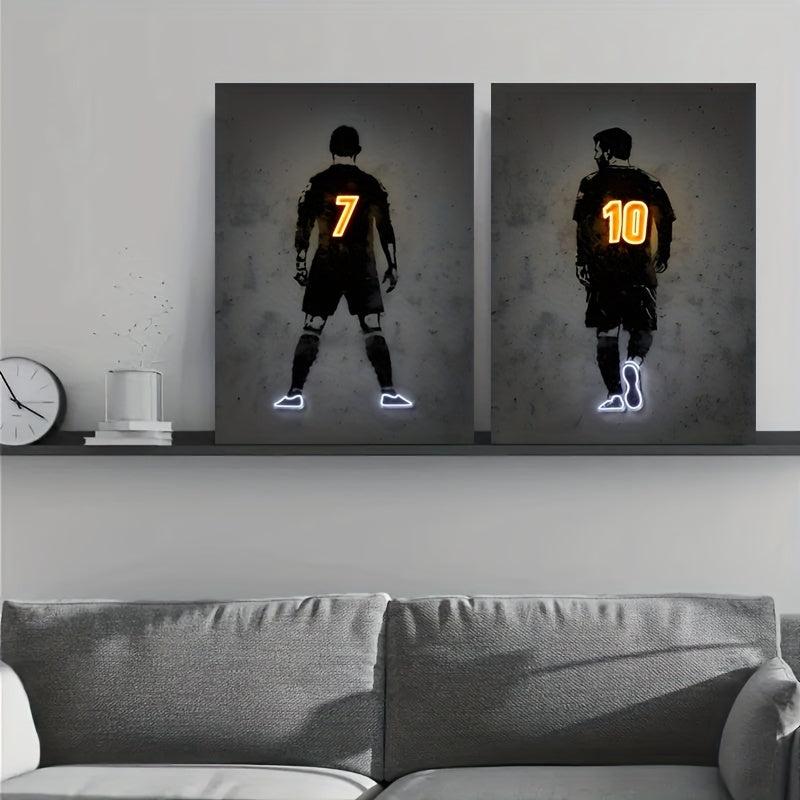 Canvas Poster Modern Art Neon Football Player Painting