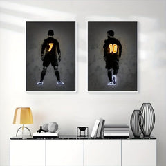 Canvas Poster Modern Art Neon Football Player Painting