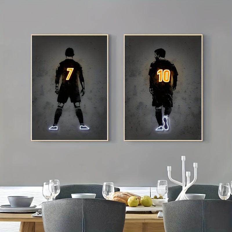 Canvas Poster Modern Art Neon Football Player Painting