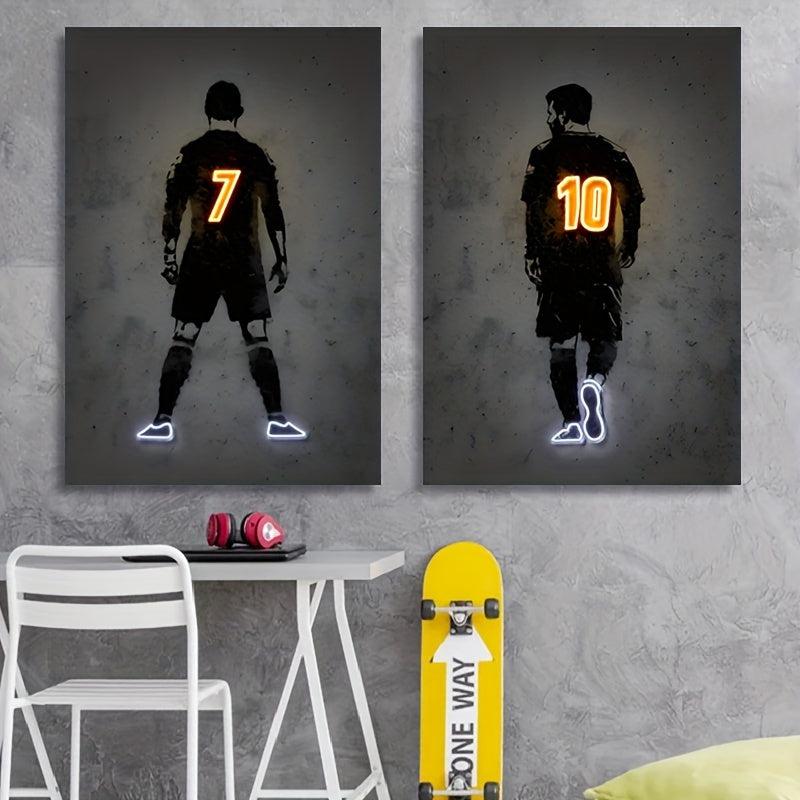 Canvas Poster Modern Art Neon Football Player Painting