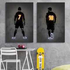Canvas Poster Modern Art Neon Football Player Painting