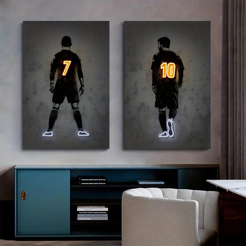 Canvas Poster Modern Art Neon Football Player Painting