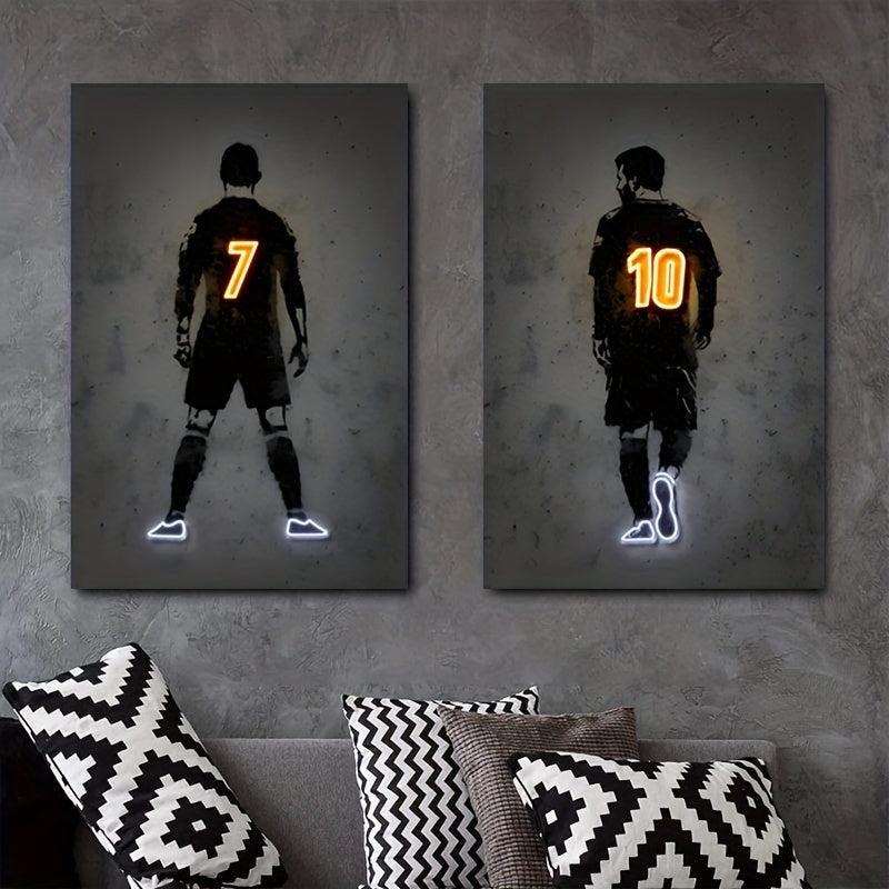 Canvas Poster Modern Art Neon Football Player Painting