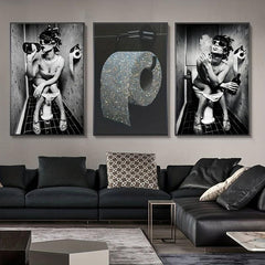3pcs Bathroom Canvas Painting Woman Toilet Paper Poster Modern Wall Art