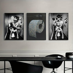 3pcs Bathroom Canvas Painting Woman Toilet Paper Poster Modern Wall Art