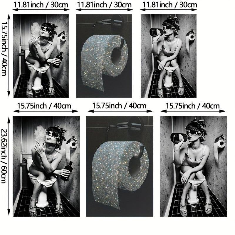 3pcs Bathroom Canvas Painting Woman Toilet Paper Poster Modern Wall Art