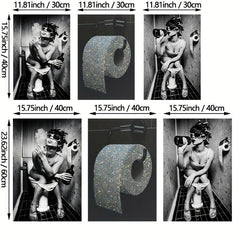 3pcs Bathroom Canvas Painting Woman Toilet Paper Poster Modern Wall Art