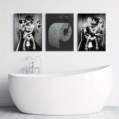 3pcs Bathroom Canvas Painting Woman Toilet Paper Poster Modern Wall Art