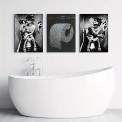 3pcs Bathroom Canvas Painting Woman Toilet Paper Poster Modern Wall Art